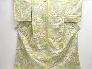 霞に花模様織出し手織り紬着物